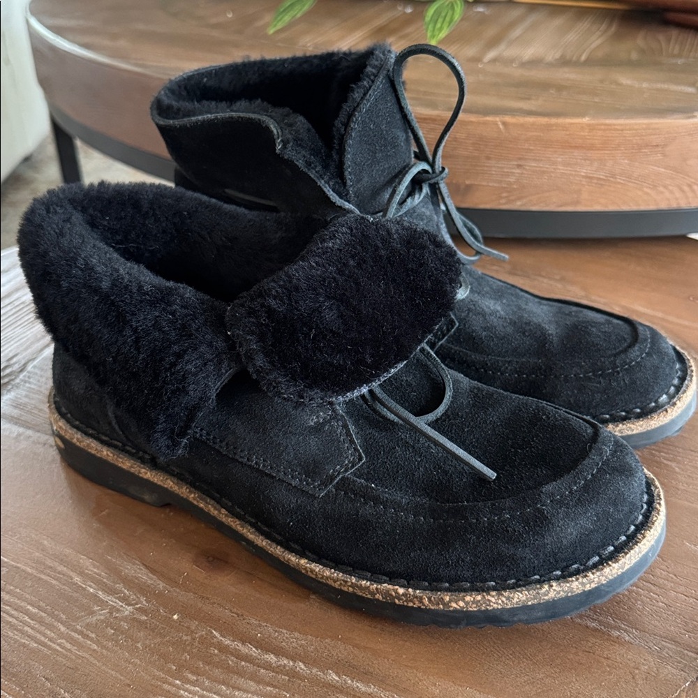 Birkenstock Black Suede Shearling Lined Ankle Boots